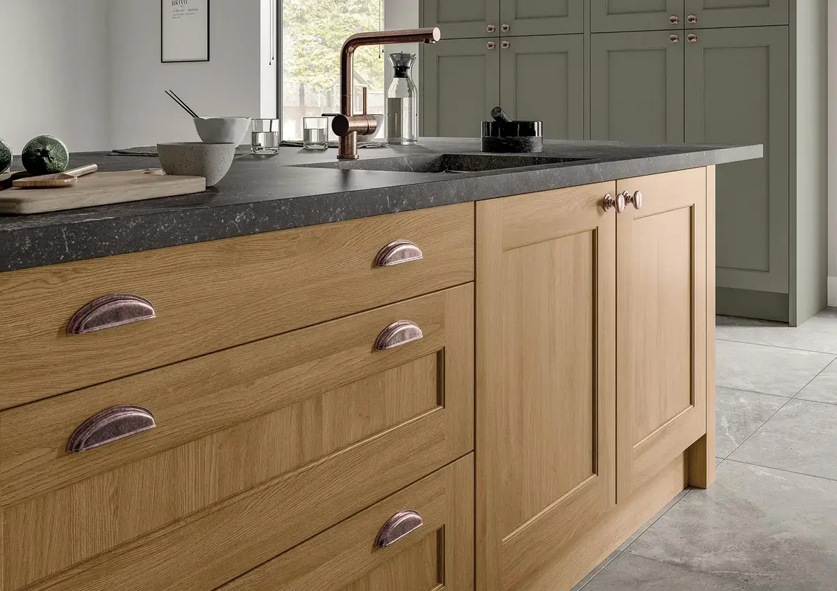 Shaker-style kitchen island in light oak