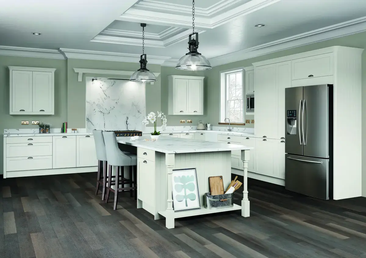 Slim Frame Shaker Style Kitchen Painted Silver White Grey