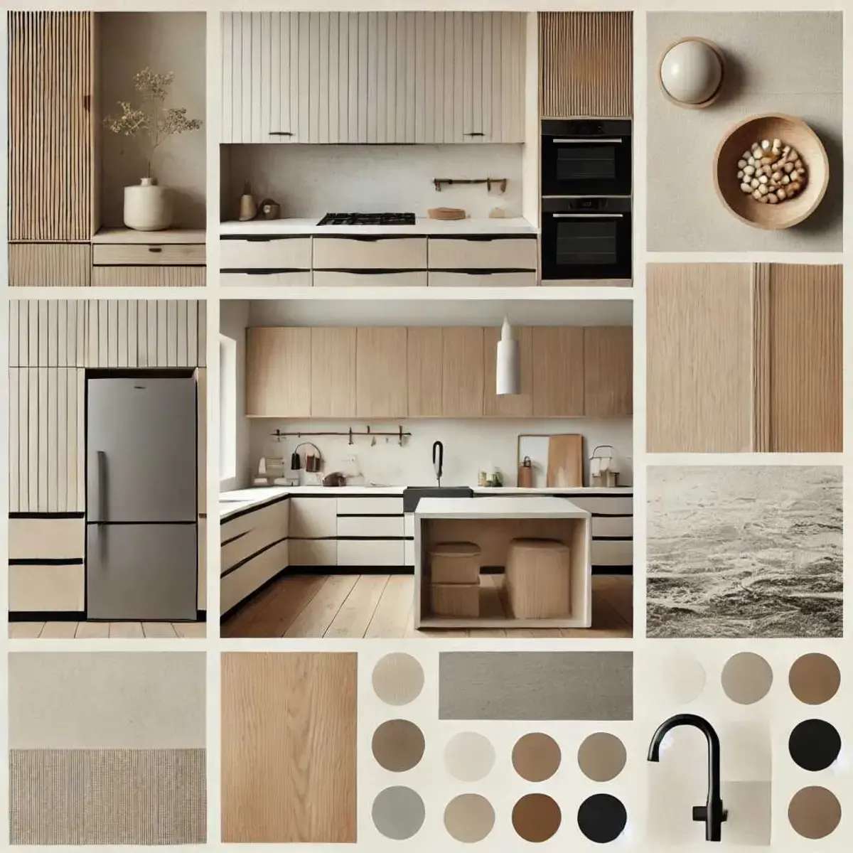 Kitchen mood board based on Japandi as a style