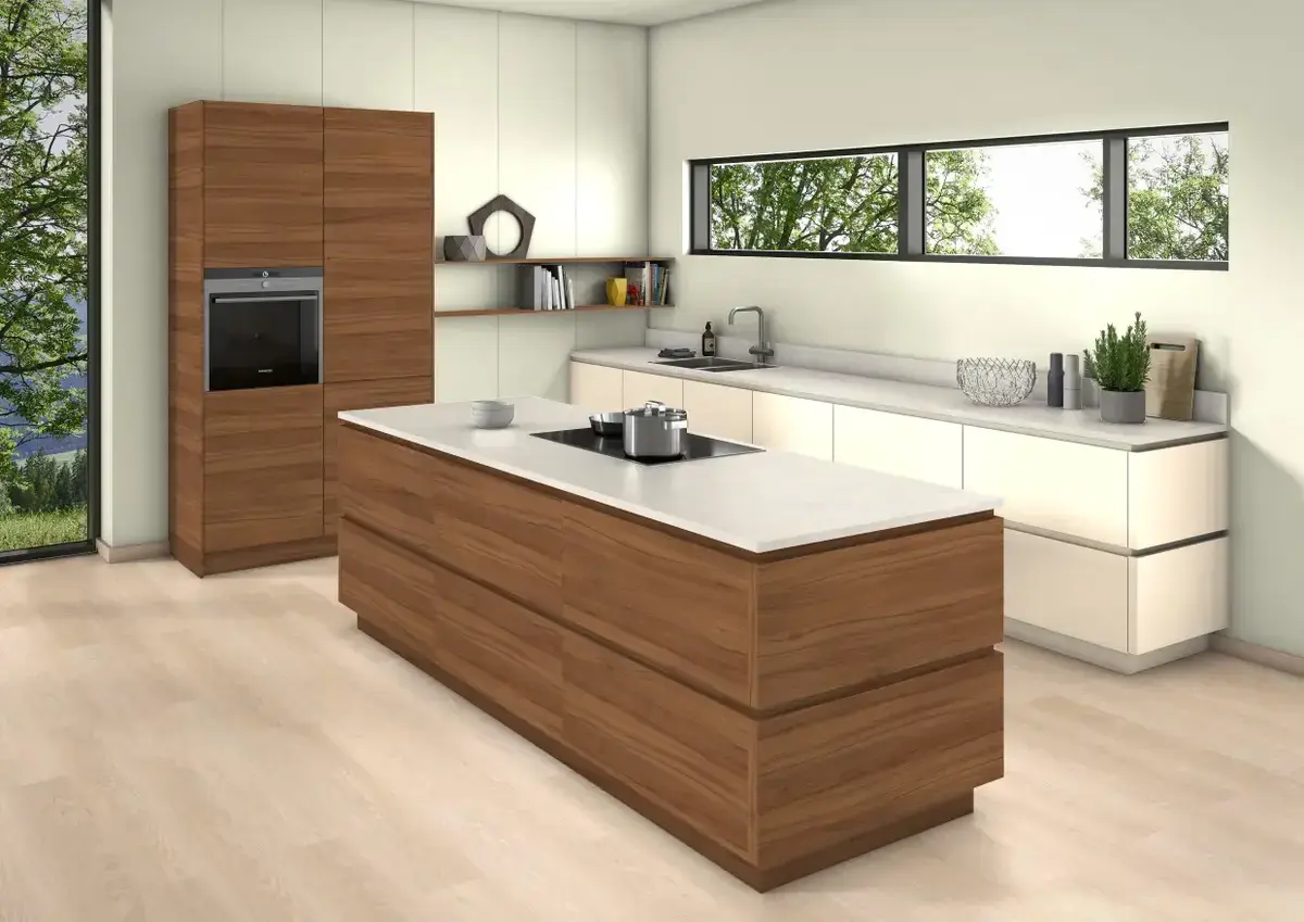 kitchen using egger natural dijon and sand beige mfc decor board