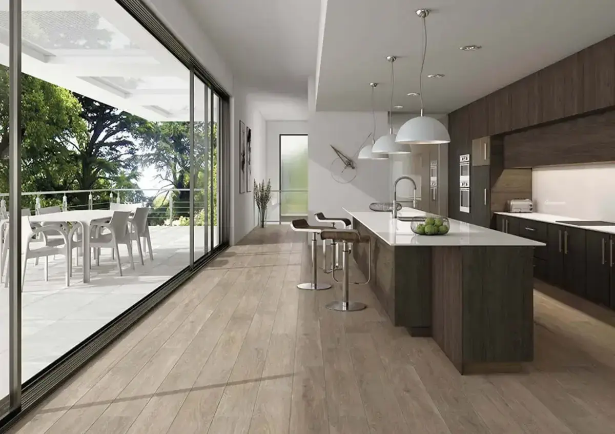kitchen with ascali alpi white ceramic worktops and splashback