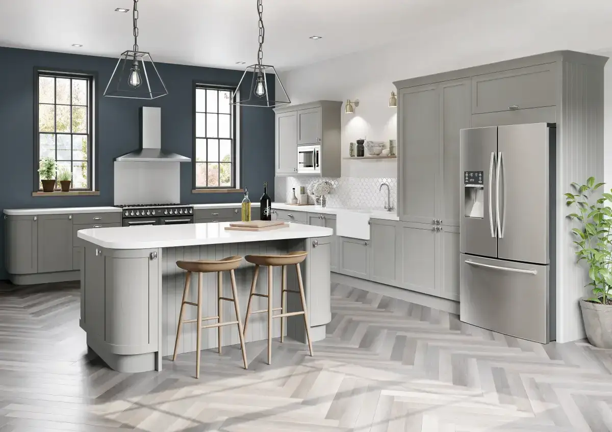 slim frame shaker style kitchen painted silver grey